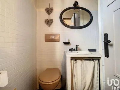a bathroom with a toilet and a sink and a mirror at Appartement 1pièce avec jardin dans Mas de Caractère in Saint-Laurent-du-Var