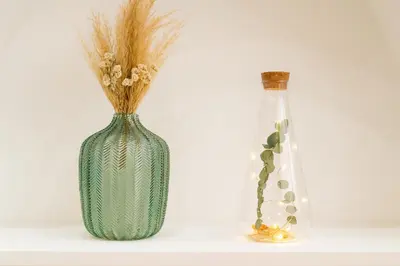 two vases sitting on a shelf next to each other at Studio élégant 4 couchages Front de Mer clim Parking privatif Wifi in Nice