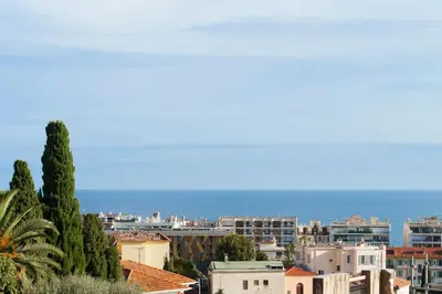 a city skyline with the ocean in the background at Nice Renting - CAMBRAI03 - Seaside Studio on the Promenade des Anglais in Nice
