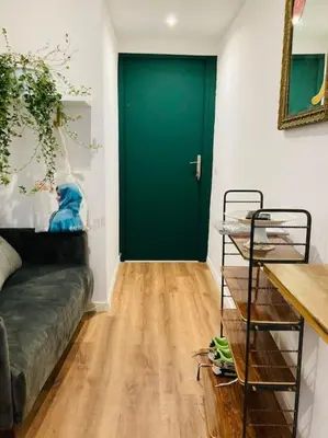 a green door in a living room with a couch at Appartement Vieux Nice Garibaldi rénové in Nice