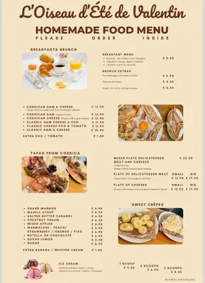 a page of a menu for a home made food menu at Studio à louer au cœur du Carré d or à Nice, rue Dalpozzo à 150 mètres des plages in Nice