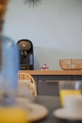 a coffee maker sitting on top of a counter at Cosy Morning - L'Azur - Plage 100mètres in Cagnes-sur-Mer