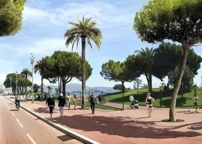 a group of people walking in a park with palm trees at Vue mer et montagne panoramique in Nice
