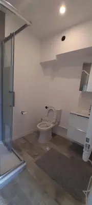 a white bathroom with a toilet and a shower at Chambre promenade des anglais in Nice