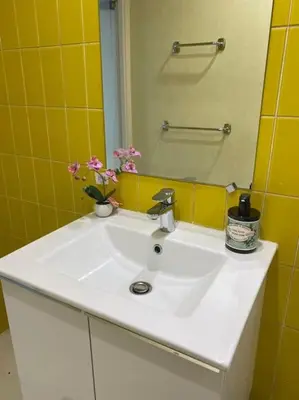 a bathroom with a white sink and a mirror at Coeur de Nice emplacement idéal in Nice