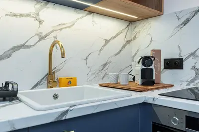 a kitchen with a sink and a coffee maker on a counter at Ultra Central 2 Bdr AC & Parking in Nice