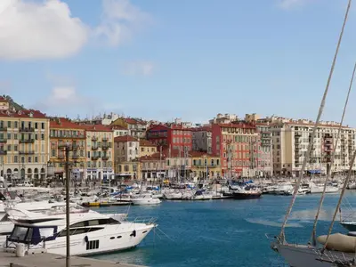 a group of boats docked in a harbor with buildings at LOVELY STUDIO - Port de Nice in Nice