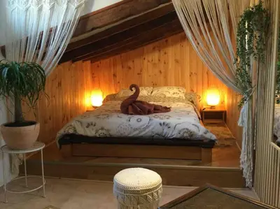a room with a bed with a swan on it at Studio de charme au coeur de la vieille ville in Nice
