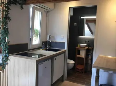 a small kitchen with a sink and a toilet at Studio de charme au coeur de la vieille ville in Nice