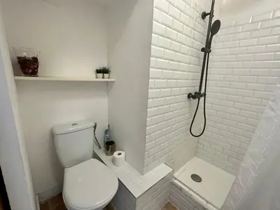a white bathroom with a toilet and a shower at Beau studio au cœur de Nice in Nice