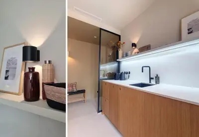 two images of a kitchen with a sink and a counter at Nestor&Jeeves - RIVIERA - Central - Near Beach in Nice