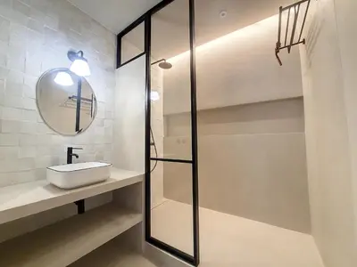 a bathroom with a sink and a glass shower at Nestor&Jeeves - RIVIERA - Central - Near Beach in Nice