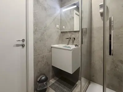 a bathroom with a sink and a shower at Superbe 2 pièces Carré d’or avec grande Terrasse in Nice