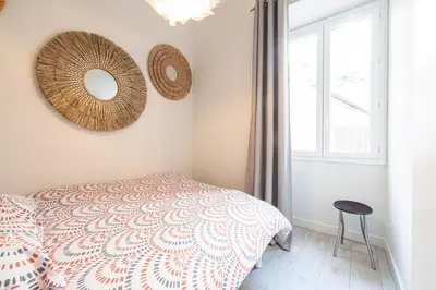 a bedroom with a bed and a mirror on the wall at Le PETIT JEAN- CENTRAL PRES GARE ET TRAM - supermarchés - WIFI - in Nice