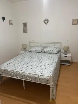 a bedroom with a bed with two nightstands and two lamps at Centre ville in Nice