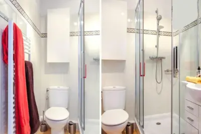 a bathroom with two toilets and a shower at Villa Tobias in Nice