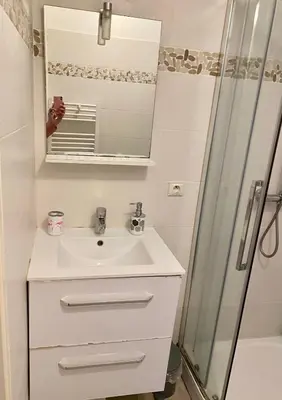 a bathroom with a sink and a shower at bellissimo appartamento in Nice