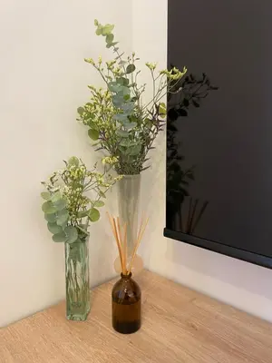 two vases with plants in them sitting on a table at 2 pièces dans le Vieux Nice - à 3 min de la mer et du célèbre cours Saleya in Nice