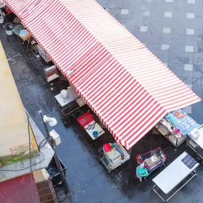an overhead view of a gas station with a red roof at #39 Old Town suite 3 BDR AC Balcony 5mins Walk to Sea in Nice
