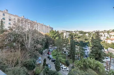 an aerial view of a city street with cars parked at Les Grands Cèdres - Wifi, AC, Parking in Nice