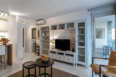 a living room with a flat screen tv at MY CASA - ROSSINI - Central and cosy with AC in Nice