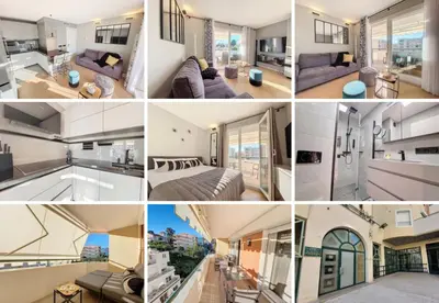 a collage of photos of a apartment at Nestor&Jeeves -PERLE DOREE - Terrace - Design in Nice