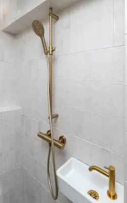 a shower in a bathroom with a sink at Unique Old Town Designer Studio in Nice