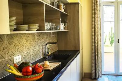 a kitchen with a sink and a bowl of fruit at Elegant apartment in Nice centre with grand terrace in Nice