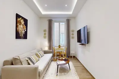 a living room with a couch and a tv at Suite Gold FSHH in Nice