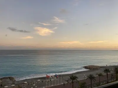 a view of the ocean from the balcony of a resort at Magnifique appartement avec vue sur mer in Nice