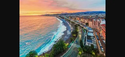 an aerial view of the ocean and a city at Grand T1 proche Promenade des Anglais in Nice