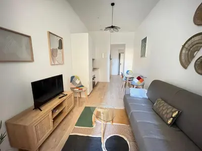 a living room with a couch and a flat screen tv at COMBOUL in Nice