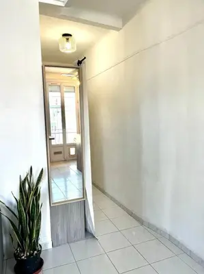 a hallway with a door and a potted plant at Studio de charme hyper centre in Nice