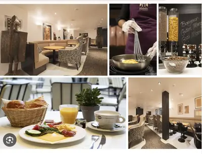 a collage of photos of a table with food and drinks at LIBERATION CENTER - PRIVATE Balcony - 24&7 RECEPTION - LUGGAGE STORAGE in Nice