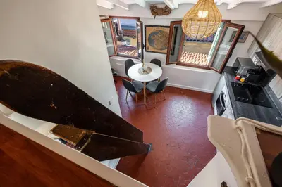 an overhead view of a kitchen and a living room at Charming Apartment Old Town in Nice
