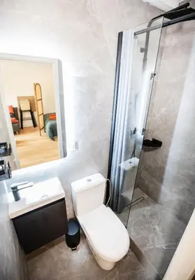 a bathroom with a toilet and a sink and a shower at Cozy studio in Villefranche-sur-Mer in Villefranche-sur-Mer