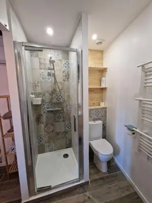 a bathroom with a shower and a toilet at Duplex dans maison de village in Cagnes-sur-Mer
