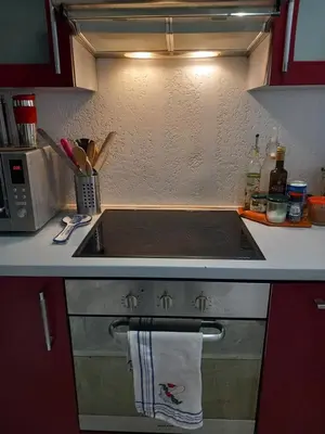 a kitchen with a sink and a stove top oven at Les carlins in Nice