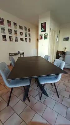 a ping pong table in a living room with chairs at Appartement quartier Libération in Nice