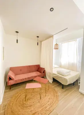 a living room with a couch and a bed at Alsace Lorraine - Wifi, 3 pers, hyper centre in Nice