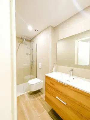 a bathroom with a sink and a toilet and a shower at Alsace Lorraine - Wifi, 3 pers, hyper centre in Nice