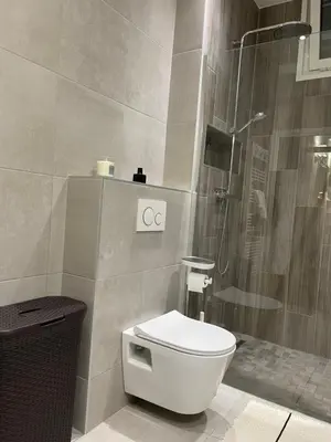 a bathroom with a toilet and a shower at Appartement à 1 min de la plage in Nice