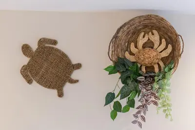 a wall mounted decoration with a turtle and ivy at Charmant 2 pièces au cœur de St Jean Cap Ferrat in Saint-Jean-Cap-Ferrat