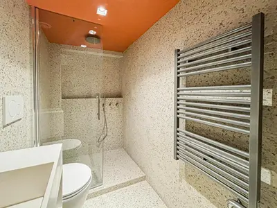 a bathroom with a toilet and a shower at Old Town - 4 pers, AC in Nice