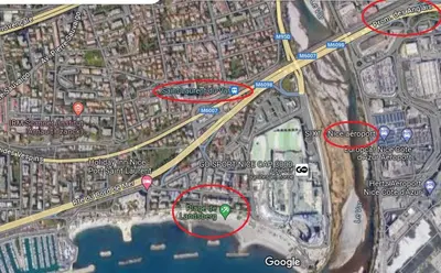 a map of a city with red circles at Studio cosy front de mer à 5min de Nice in Saint-Laurent-du-Var