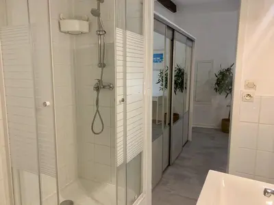 a bathroom with a shower and a sink at ApartHotel Riviera - Cocon de Gilly - Old Town Promenade des Anglais in Nice
