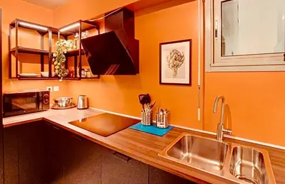 a kitchen with a sink and a counter top at Appartement Nice Palais de la Méditerranée in Nice