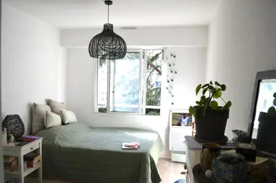 a bedroom with a bed and a potted plant at Appartement super clair in Nice