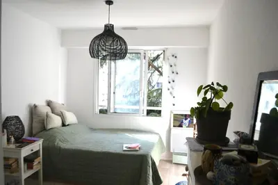 a bedroom with a bed and a potted plant at Appartement super clair in Nice