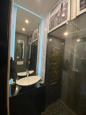 a bathroom with a sink and a shower at Denis&kanya in Nice